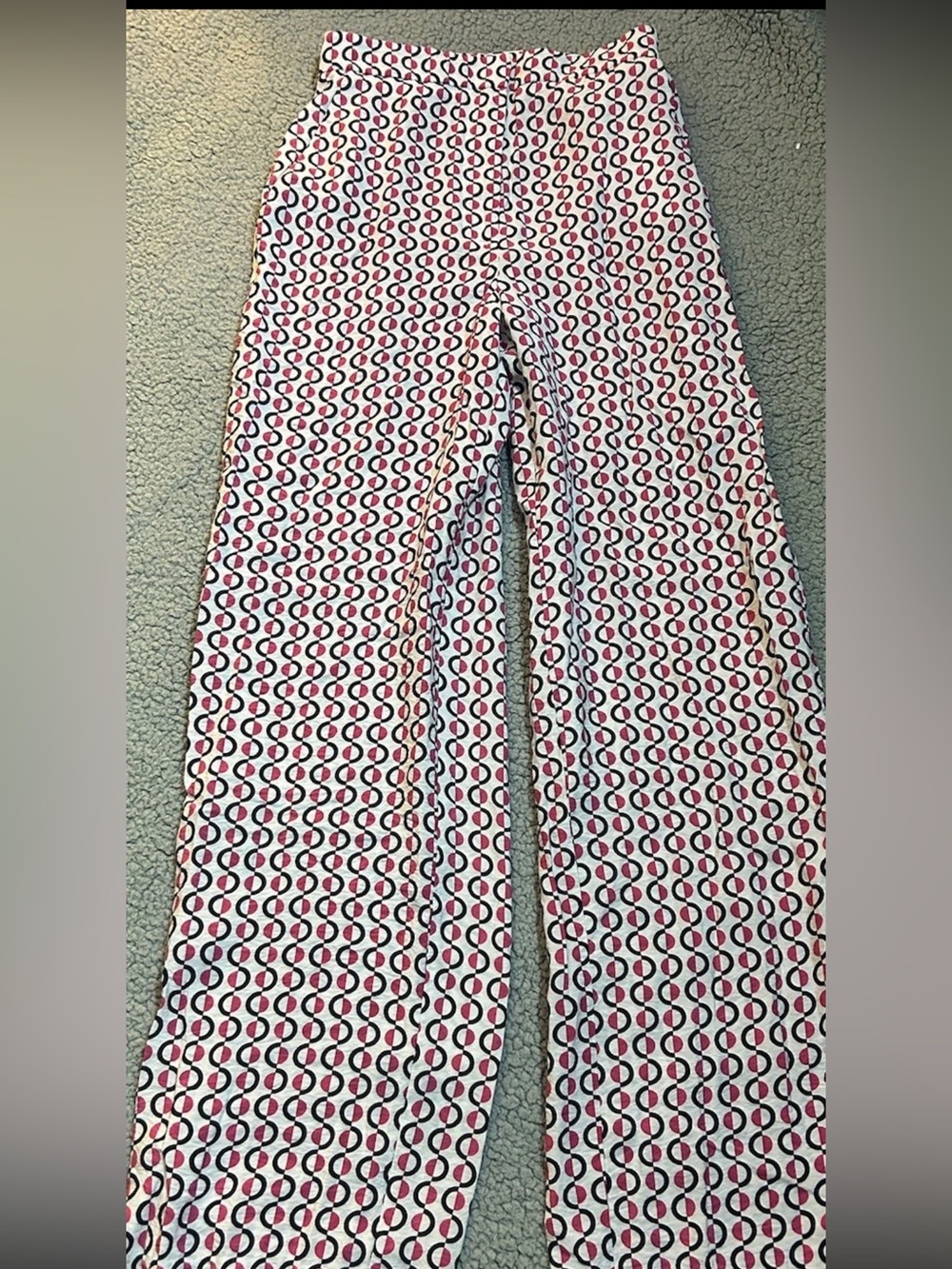Zara Women’s Printed Wide-Leg Pants in White and Pink 70’s style Size Small
